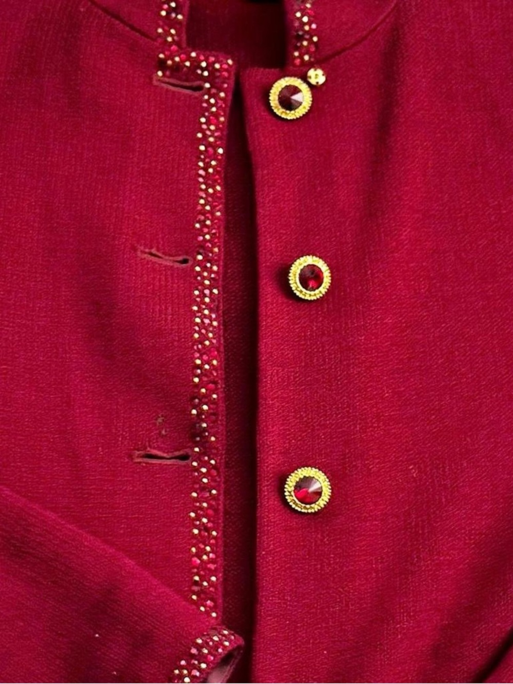St. John Red Sparkle Bedazzled Blazer Jacket Statement Piece Sz 8 - Picture 2 of 5